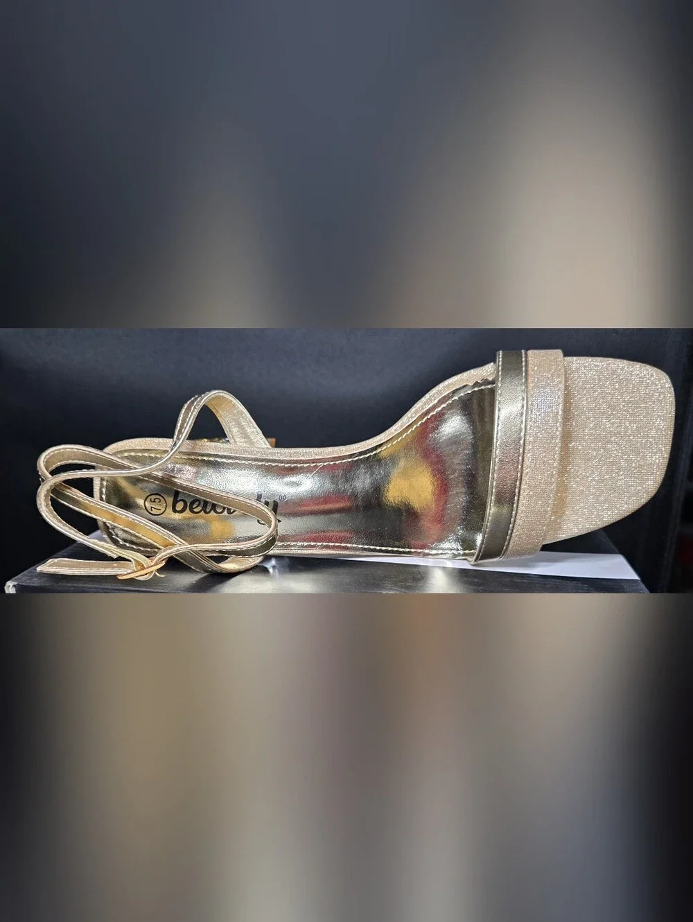 Golden Embellished Block Heel Sandal - Metallic Gold Ankle Strap